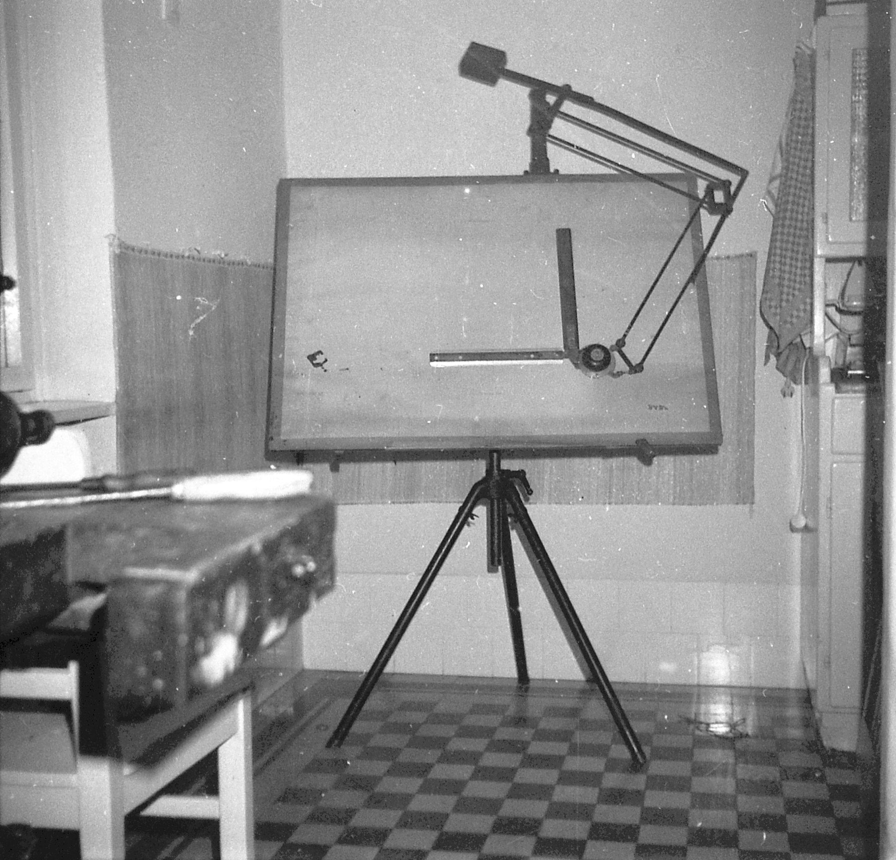 Vintage technical drawing board used for engineering drafts
